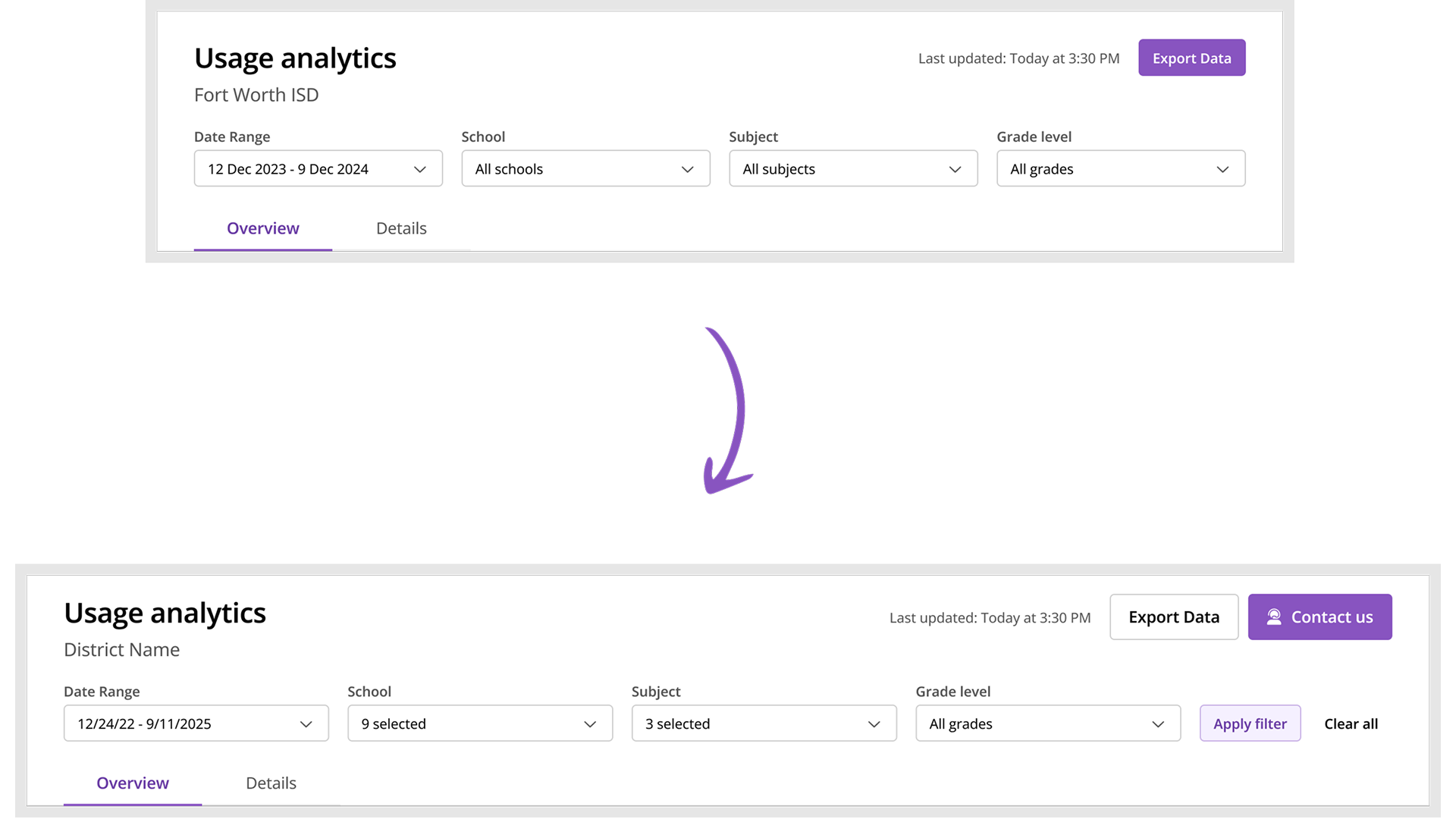 Page header and filtering design